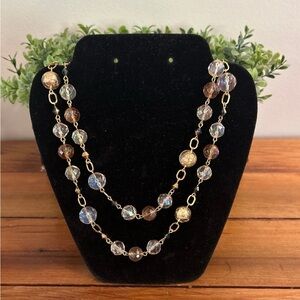 Glass Beaded w/ Gold Tone Double Strand Necklace